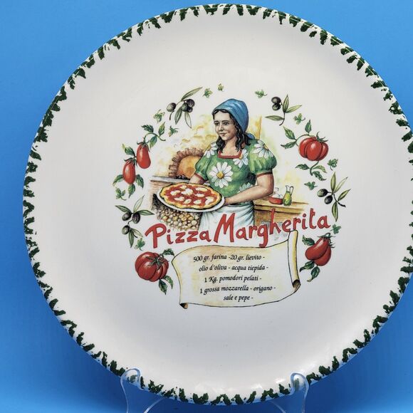 C M.S. Italy Hand Painted 12" Round  Pizza Margherita Pizza Platter - Picture 10 of 12
